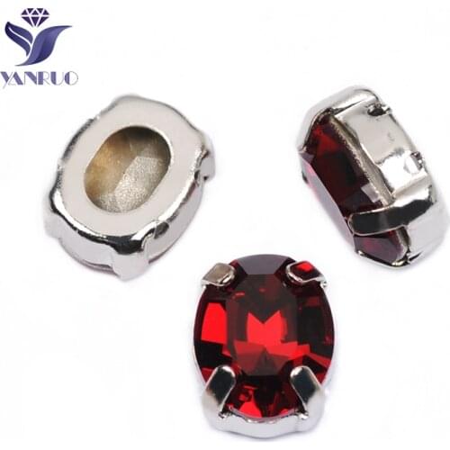YANRUO 4128 All Sizes Siam Oval Handicraft Point Back Red Stones Strass Sewing Crystals Glass Rhinestones For Decoration