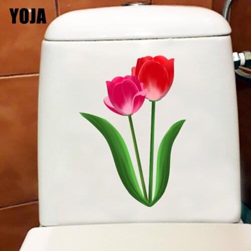 YOJA 16X22.3CM Cartoon Red Tulip WC Toilet Sticker House Decoration Room Wall Decal T1-1935