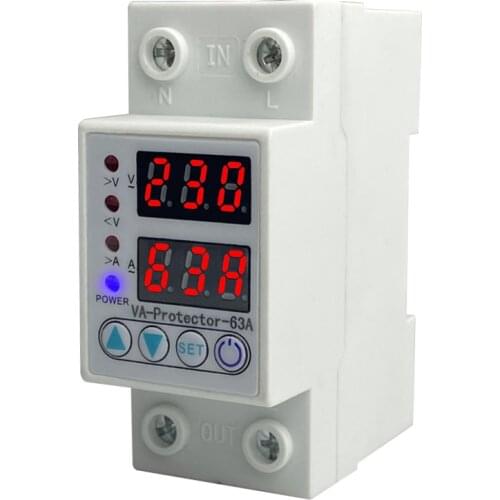 60A 230V Din rail adjustable over voltage and under voltage protective device protector relay with over current protection