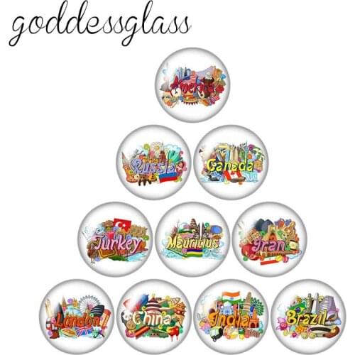 ZB1224 Country USA Russia Canada 10pcs mixed 12mm/18mm/20mm/25mm Round photo glass cabochon demo flat back Making findings