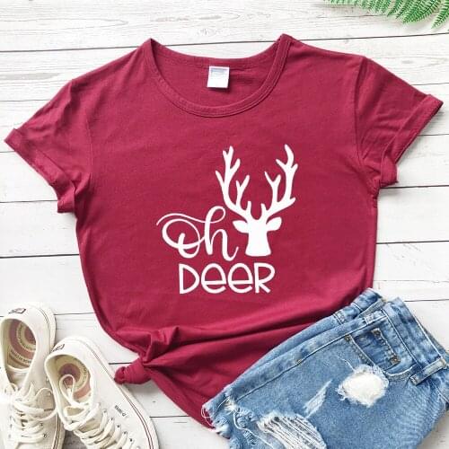 Oh Deer Happy Christmas T-shirt Woman Retro Tee T Shirt Graphic T Shirts Woman