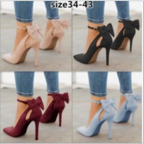 Women High Heels Brand Pumps Women Shoes Pointed Toe Buckle Strap Butterfly Summer Sexy Party Shoes Wedding Shoes Plus Size