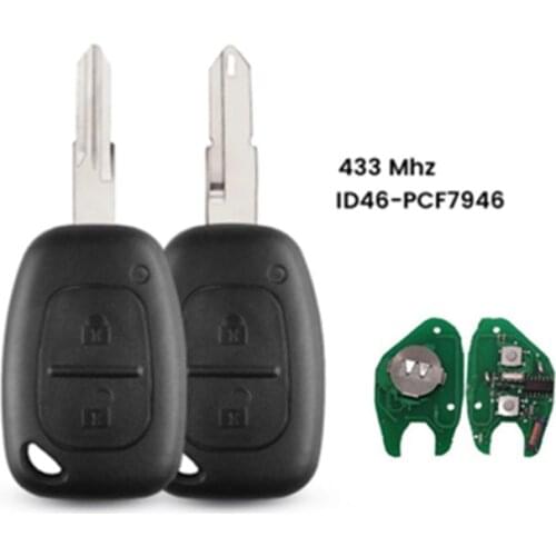 2 Buttons Remote Key Fob 433MHz ID46 pcf7946 Chip For Renault Traffic Master Vivaro Movano Kangoo Transmister NE73 VAC102 Blade