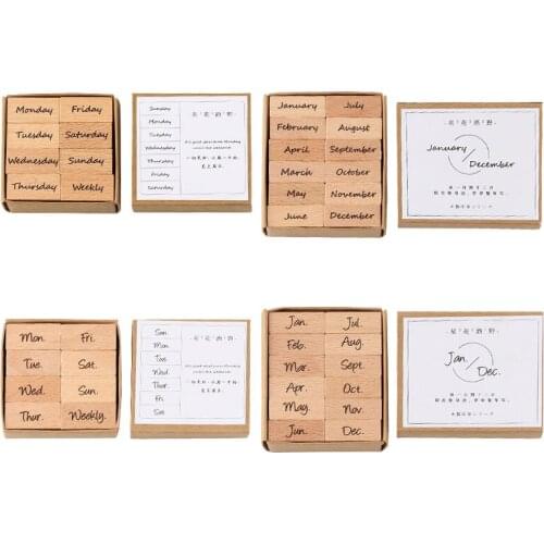 3set/Pack Fashion Woodware Rubber Weeks/Months Stamps s For DIY Embossing Scrapbooking Photo Album Decoration