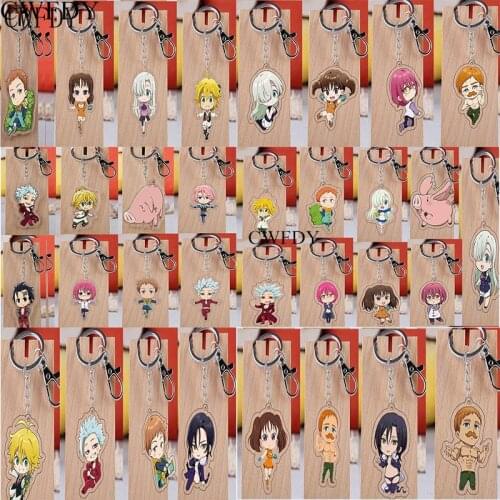 30pcs Anime The Seven Deadly Sins Keychain Cartoon Figure Meliodas Elizabeth Hawk Bag Acrylic Pendent Keyring Jewelry Wholesale