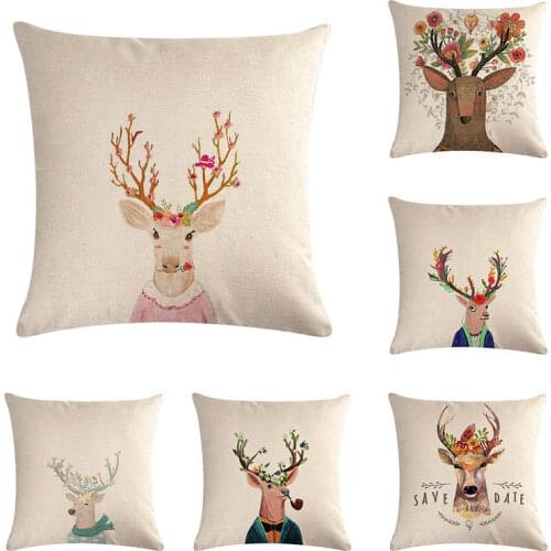 45*45cm Flower antler print Cushion Cover Linen Throw Pillow Car Home Decoration Decorative PillowcaseT416
