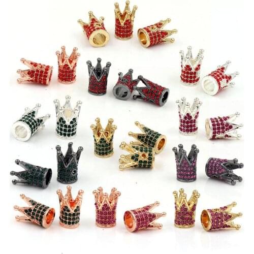 5pcs / lot Wholesale Red Crystal CZ Crown Beads For Jewelry Making DIY Copper Spacer Beads Bracelet Necklace Jewelry Accessories