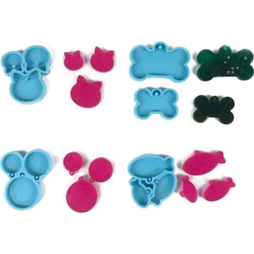 5Pcs Silicone Bone Round Cat Fish Shape Pendant Resin Mold DIY Dog Cat Tag Mold