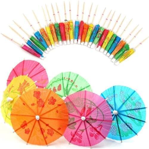 50 pcs Tropical Umbrella Parasols Cocktail Straws Drink Juice Umbrella Plastic Straw Hawaii Beach Wedding Birthday Party Decor