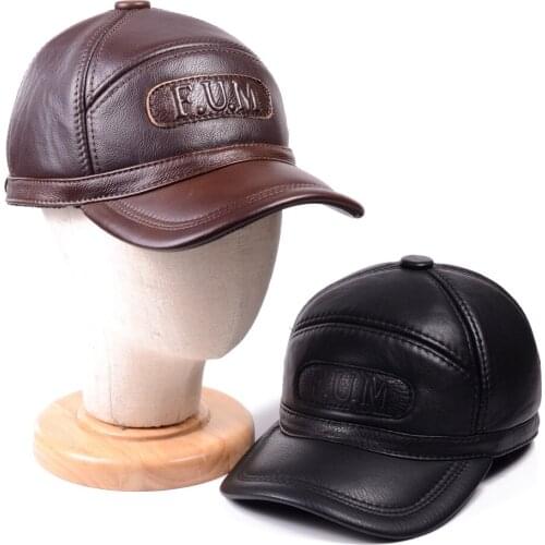 Mens Genuine Leather Adjustable Winter Warm Earmuff Fur lining Baseball cap Military Beret Newsboy Navy/Army Caps/Hats