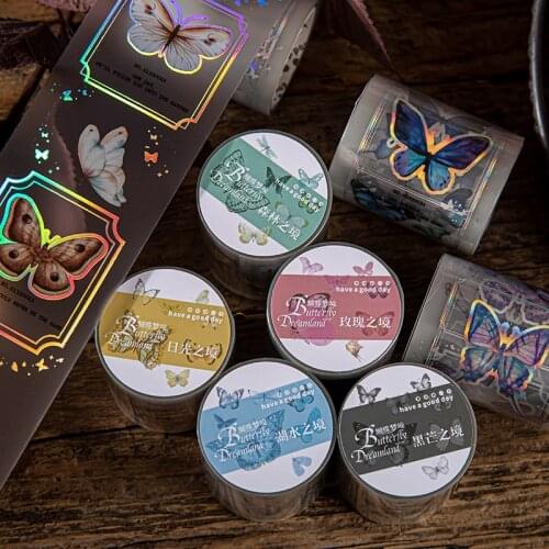 Dreamland Mountain Butterfly Journal Washi Tape Cute Frosted silver Decorative Adhesive Tape Diy Scrapbooking Sticker tape