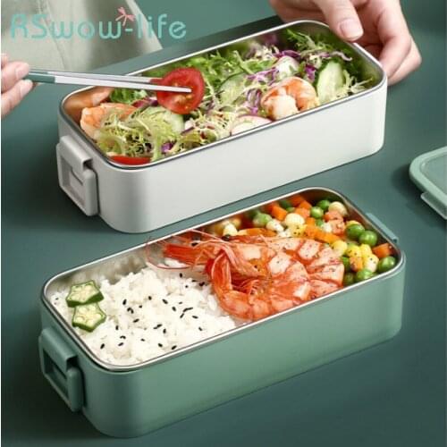 Double-layered 304 Stainless Steel Lunch Box Plastic Office Worker Lunch Box Japanese Food Lunch Box Food Storage Containers