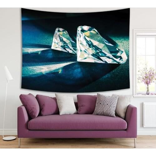 Tapestry Two Large Diamonds Shining under Light Reflection Luxury Lifestyle Jewelry Theme Art Green Navy Blue