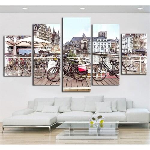 City Bike Canvas Painting Oil Painting Design Poster Prints Wall Picture for Living Room Unframed Posters 5 Pieces Canvas Art
