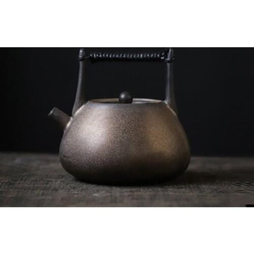 Japanese-style Ceramic Teapot Retro Beam Pot Kungfu Tea Set Teapot Stoneware Gilt Teapot Oolong Tea Boiling Water Teapot
