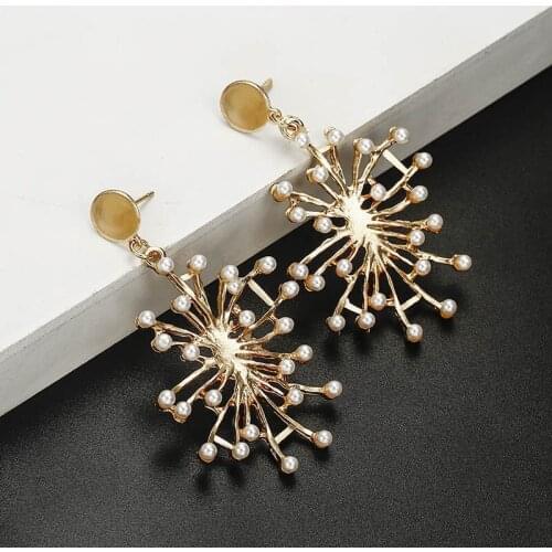Korean fashion flower earrings 2018 new womens jewelry temperament personality metal exaggerated pearl earrings