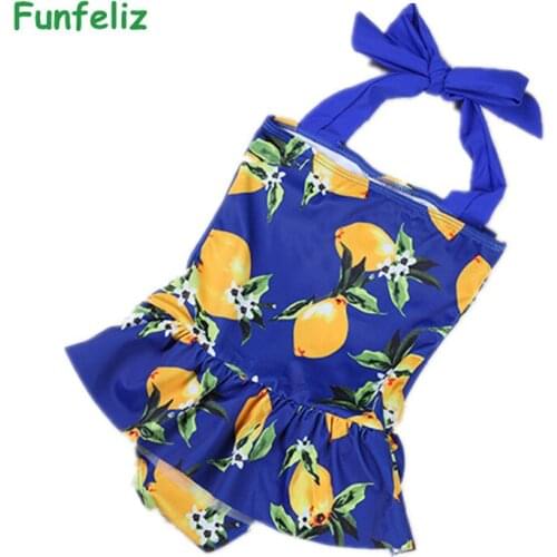 Fruit Print Girls Swimsuit with skirt Cute Strap one-piece swimwear for Kids Quality 3 Colors Swimming Suit 7-14 Years Old