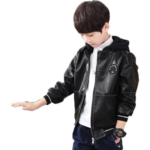 PU Leather Spring & Autumn Jacket For Boy 2021 Korean Version Fashion Coat Western Style Casual Handsome Childrens Clothing