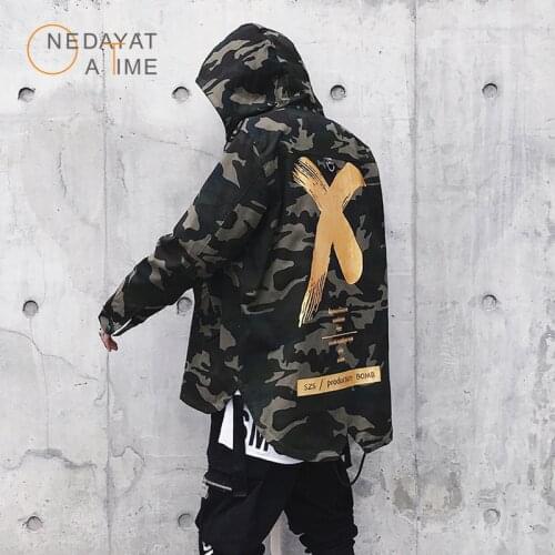 Newest Mens Jacket High Street Spring Men Camouflage X Print Jackets Fashion Cotton Windbreaker Coat Male Hood Hip Hop Streetwea