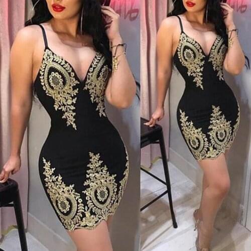Fashion Summer Black Best Selling V Neck Backless Sexy Lace Sling Package Hip Night Party Club Wear Elegant Female Mini Dress