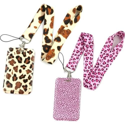 Leopard Print Fashion Lanyard ID Badge Holder Bus Pass Case Cover Slip Bank Credit Card Holder Strap Card Holder