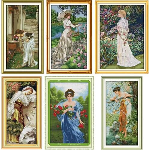 Garden picking the flower and smelling flower girl series count and stamping cross stitch 14CT11CT embroidery kit needlework kit