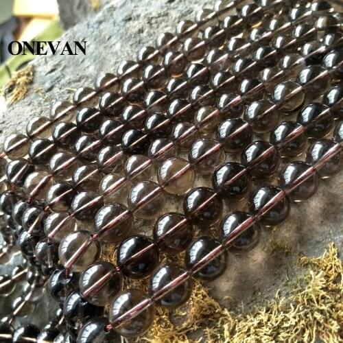 ONEVAN Natural Smoky Quartz Beads Smooth Round Stone Bracelet Necklace Jewelry Making Diy Accessories Gift Design