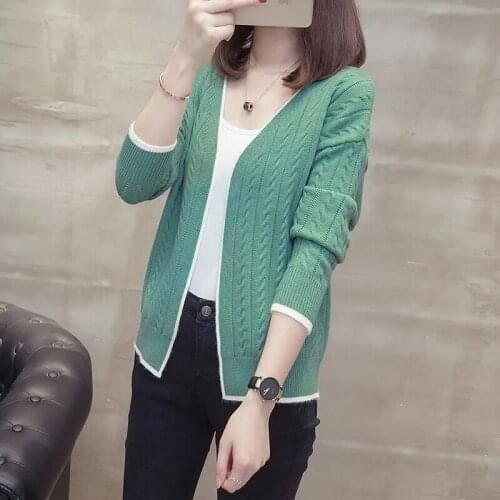 Autumn Women Knitted Cardigan Sweater Solid Loose V-Neck Open Stitch Full Sleeve Casual Fashion Female Cardigan Coat