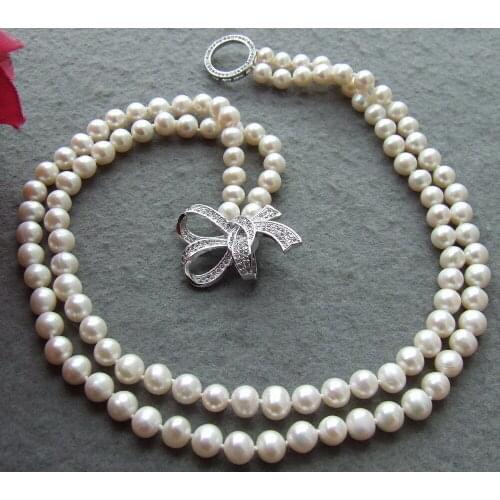 2 Strands natural White freshwater Pearl Necklace