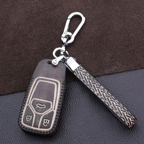 Gift Car Genuine Leather Key Case Cover Holder Chain For Audi New Q7 TT A4 B9 A7 TDI Quattro TTS Sline Car Styling Accessories