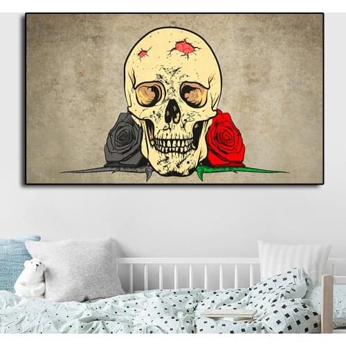 Beige And Red Skull Posters Vintage Print Halloween Skeleton Canvas Painting Wall Art Picture For Bedroom Home Decor