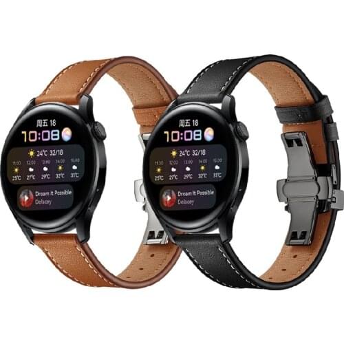 Butterfly Clasp Leather strap for Huawei Watch 3 Bracelet for Huawei Watch3 GT2 46mm GT 2e Watchbands Correa ремешок