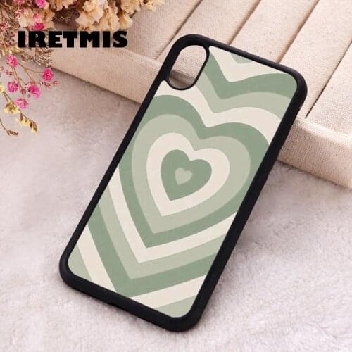 Iretmis 5 5S SE 2020 Phone Cover Case for iPhone 6 6S 7 8 Plus X Xs XR 11 12 Mini Pro Max Rubber Silicone Sage Green Latte Heart