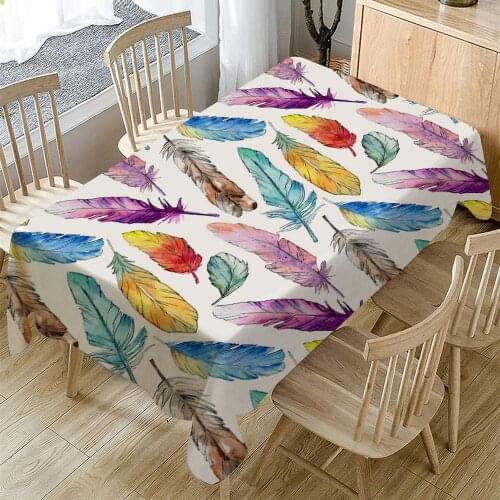Feather Painting Tablecloth Waterproof Oilproof Rectangular Table Cloth for Banquet Dinning Party Family Practical Tablecloth
