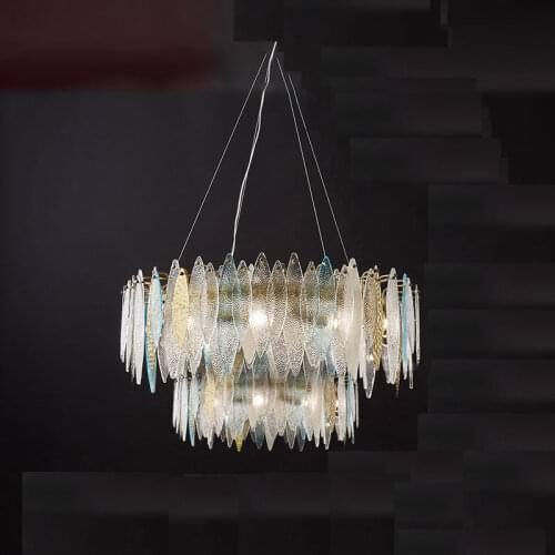 LED Postmodern Glass Iron Gold Round Chandelier Lighting Lustre Suspension Luminaire Lampen For Dinning Room