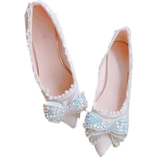 Lolita bow pointed shoes female elegant girl in the wind with sweet shallow mouth Bowknot Princess Kawaii Girl Women Shoes cos