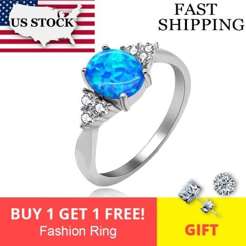 USA STOCK Uloveido Wedding Rings for Women Female Silver 925 Jewelry Blue Fire Opal Birthstone Ring Bague Anillo 40% JZ125