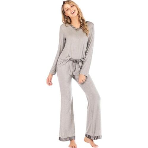 Aamikast Patchwork Pajamas for Women Long Sleeve Sleepwear Ladies Soft Loungewear PJ Set Pjama in winter in womens Pajama Sets