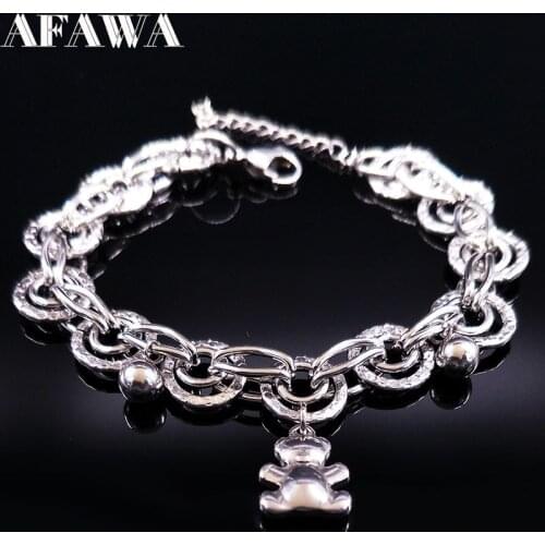 Fashion Bear Stainless Steel Bracelet Women Silver Color Bangle Bracelet Bead Jewelry Christmas Gift pulceras para mujer B17790