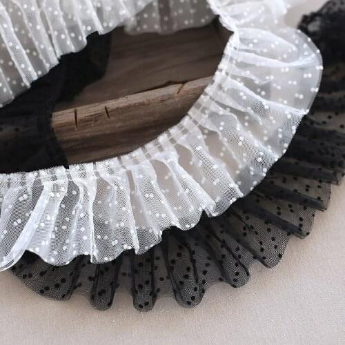 1M Pleated Lace Fabric Applique Mesh Material 8cm Dot White Lace Collar Ribbon Sewing Trim Guipure Crafts Dress Decoration QP5