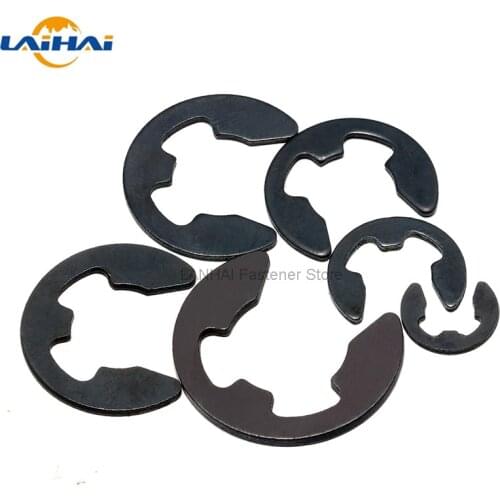 10/50/100 M1.2 M1.5 M2 M3 M3.5 M4 M5 M6 M7 M8 M9 M10 M12 M15 Black Steel E Clip Circlip Retaining Ring Washer for Shaft Fastener