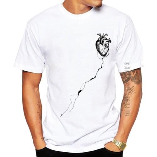 100% Cotton New Fashion Creative Heart Men T-Shirt Black Heart Printed Graphic Tshirt Hipster Design Tops O Neck Funny Tee