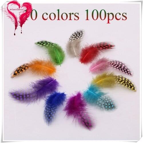 100PCS Guinea Fowl Feathers Pearl Chicken feather DIY Craft Jewelry Headdress Garment Party Decoration Size 5-10CM Dyed Colored