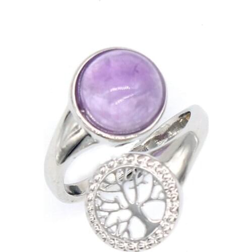 100-Unique 1 Pcs Silver Plated Tree of Life Round Amethysts Adjustable Finger Ring Popular Jewelry