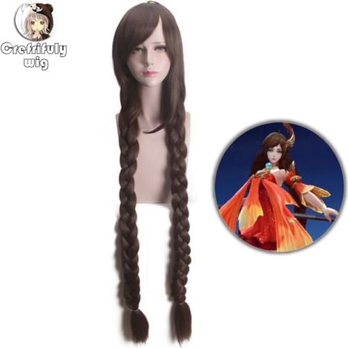120cm 5v5 Arena Game Long Brown Ponytail Wig Cosplay Costume Synthetic Hair Halloween Costume Party Play Wigs For Women