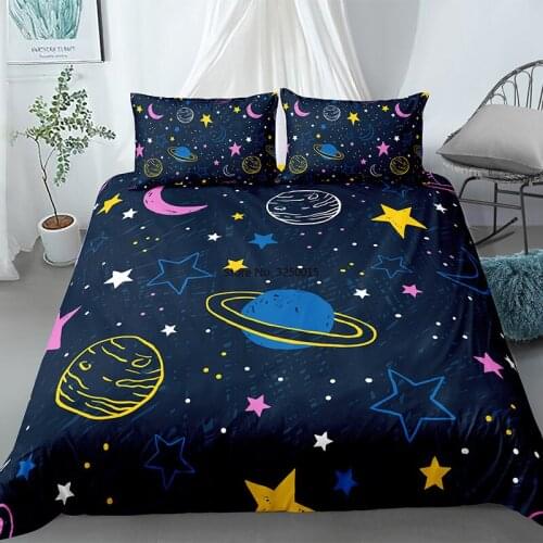 2/3PCS Star Filled Dark Sky Duvet Cover Bedding Set Queen Home Decor Sun and Moon Quilt Covers with Pillowcase