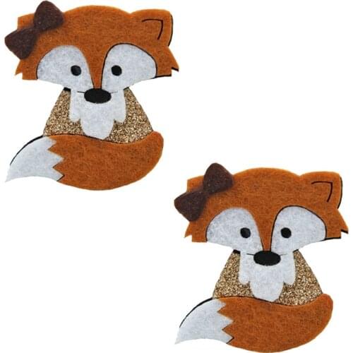 10pcs 53*53mm Glitter Fox Felts for DIY Baby Girl Accessories Kawaii Animal Hair Clips Kids Headwear Patches