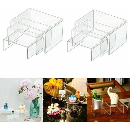 3pc Square Transparent Acrylic Display Column Riser Stand Shelf Window Counter Display Jewelry Gifts Showcase High Quality