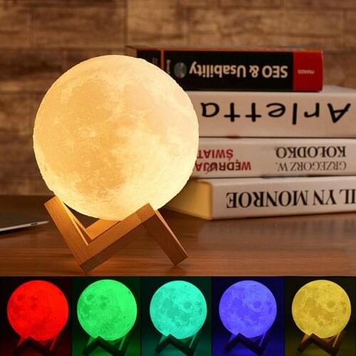 3D Print Moon Lamp Rechargeable Night Lamp Change Touch Switch/Remote Bedroom Bookcase Nightlight Creative Gift Remote Dimmable