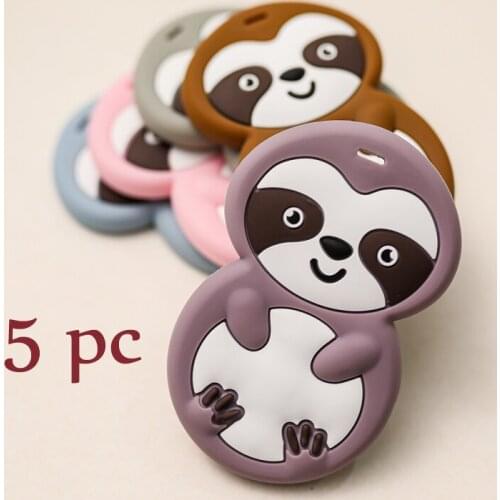 5pc Baby Toys Cartoon Sloth Teether Cute Animal Shape Baby Chewing Pandent Accessories DIY Jewelry Pacifier Clip Teething Toy